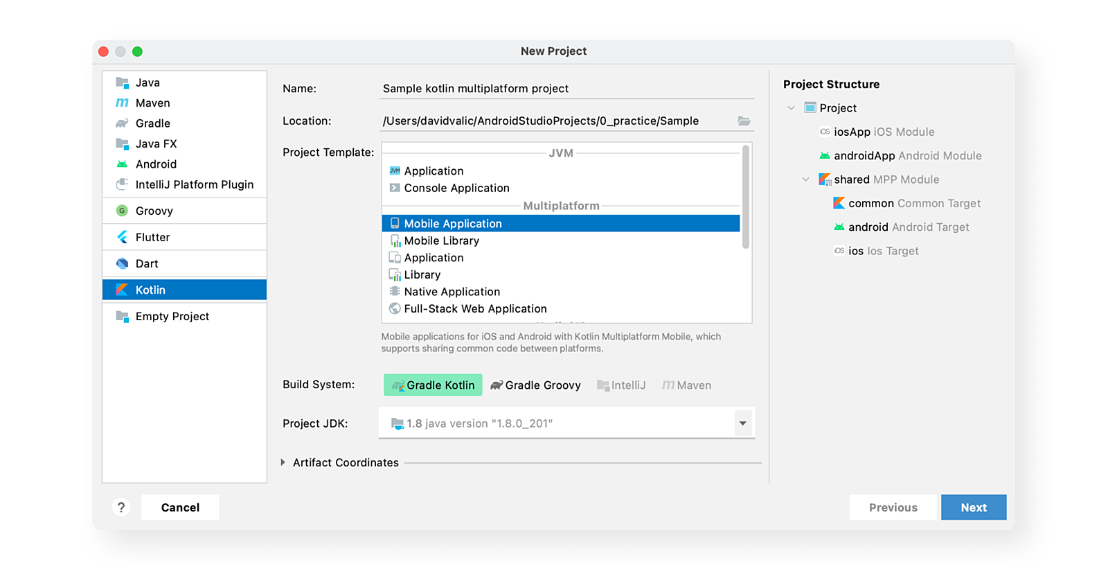 New Kotlin project window